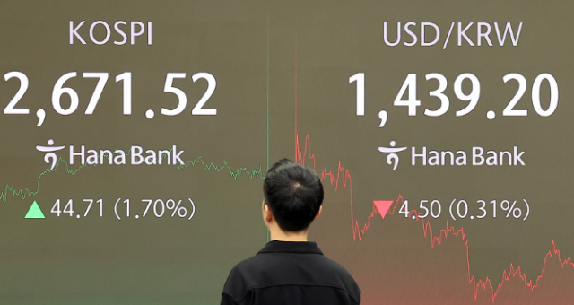 19일 오후 서울 중구 하나은행 본점 딜링룸 전광판에 증시 종가가 표시되고 있다. 뉴스1