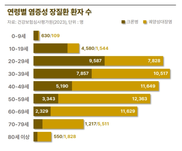 2023년 연령별 염증성 장질환 환자. 사진 제공=건강보험심사평가원·분당서울대병원