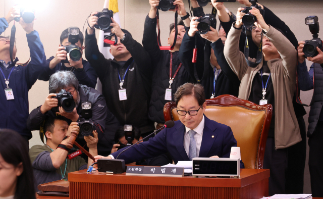 명태균과 관련한 불법 선거개입 및 국정농단 사건 등의 진상규명을 위한 특별검사의 임명 등에 관한 법률안, 상법 일부개정법률안 등을 심의하는 국회 법제사법위원회의 법안심사제1소위원회가 열린 24일 서울 여의도 국회에서 박범계 소위원장이 의사봉을 두드리고 있다. 연합뉴스