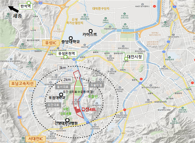 대전 갑천지구 지역제안형 공공지원 민간임대주택 위치. 사진 제공=국토교통부