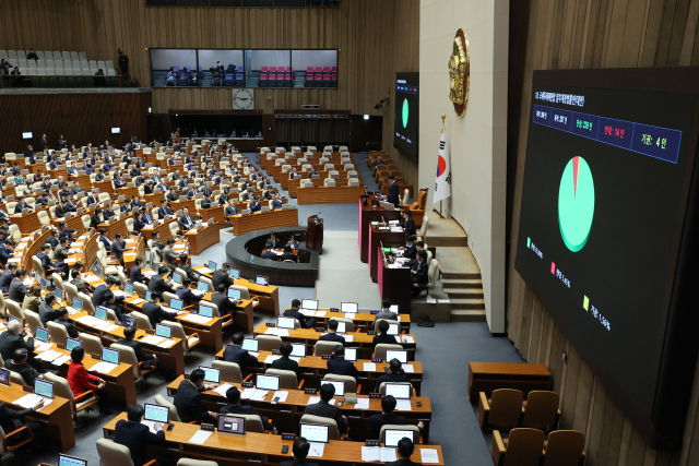 27일 국회 본회의에서 반도체 기업이 공장 증설 등에 투자하면 세제 혜택을 주는 이른바 'K칩스법'이 통과되고 있다. 연합뉴스