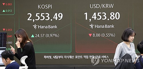 5일 오전 서울 중구 하나은행 본점 딜링룸. 연합뉴스.