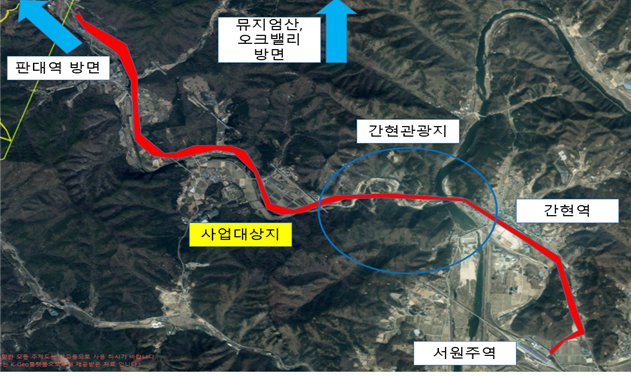 옛 간현역∼판대역 유휴부지 위치도. 사진 제공=국가철도공단