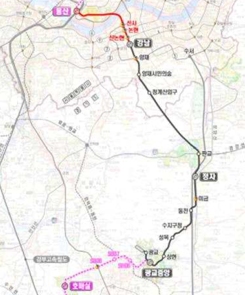 신분당선 연장 사업 포함 노선도. 사진 제공=국토교통부