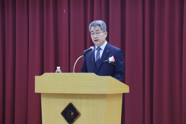 한국생명공학연구원 신임 권석윤 원장이 취임사를 하고 있다. 사진제공=한국생명공학연구원