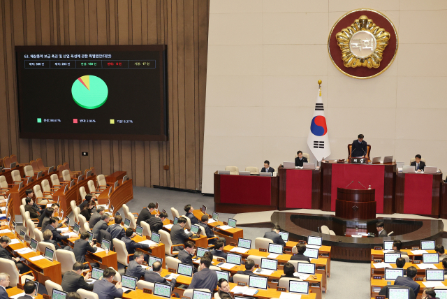 2월 27일 국회 본회의에서 해상풍력 보급 촉진 및 산업 육성에 관한 특별법안이 가결되고 있다. 연합뉴스.