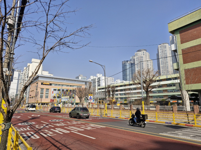 자양우성 2차 아파트 입구에서 보이는 동자초등학교 전경