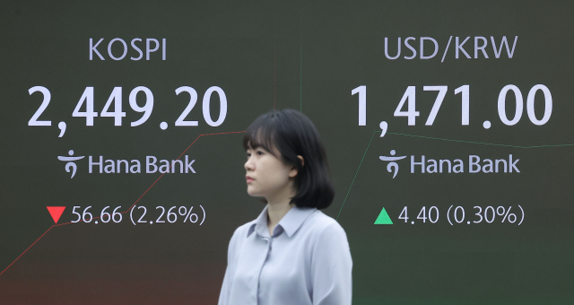도널드 트럼프 미 행정부가 한국에 25%의 상호관세 세율을 적용한 가운데 3일 오전 서울 중구 하나은행 본점 딜링룸에서 딜러가 업무를 보고 있다. 연합뉴스