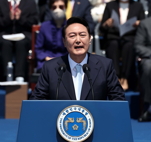 2022년 5월 10일 윤석열 대통령이 여의도 국회에서 열린 제20대 대통령 취임식에서 취임사를 하고있다. 성형주 기자