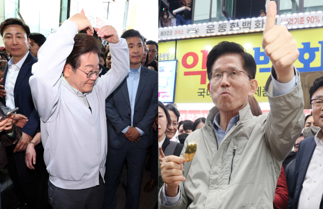 이재명 더불어민주당 대통령 후보와 김문수 국민의힘 후보가 7일과 6일 각각 선거 유세를 벌이고 있다. 연합뉴스