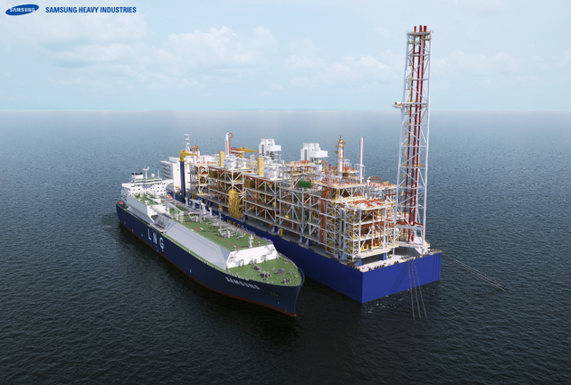 삼성중공업이 개발한 심해용 부유식 액화천연가스(LNG) 생산저장하역설비(FLNG) 표준모델 MLF-O. 사진 제공=삼성중공업