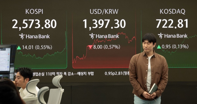 7일 서울 중구 하나은행 딜링룸 현황판에 코스피 지수 등이 표시되고 있다. 연합뉴스