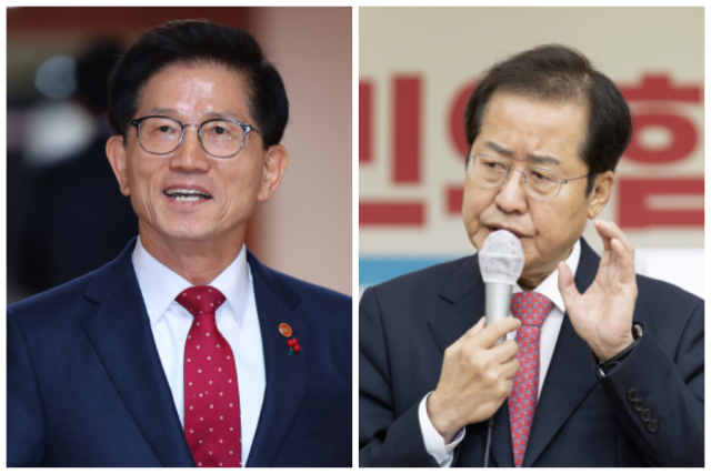 김문수 국민의힘 대선후보와 홍준표 전 대구시장. 연합뉴스