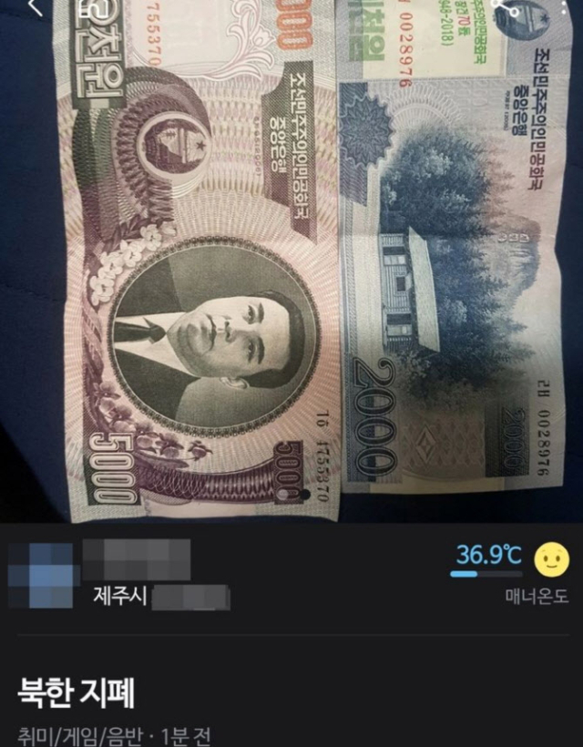 "이거 혹시 김일성?"…당근에 올라온 '북한 지폐 판매글'에 경찰 조사 소동