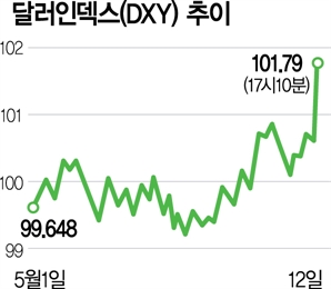 달러화 가치 급등 금값은 하락세로