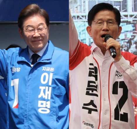 이재명(왼쪽부터) 더불어민주당 대선 후보, 김문수 국민의힘 대선 후보. 오승현 기자