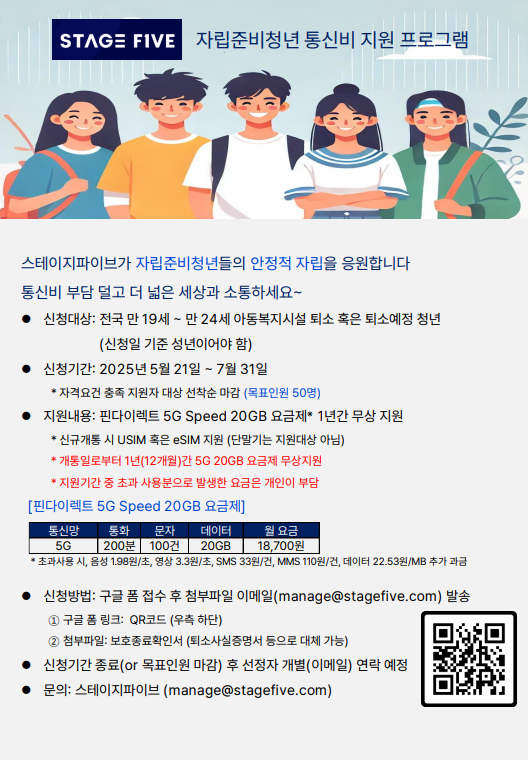 스테이지파이브, 자립준비청년에 월 20GB 1년간 무상 지원