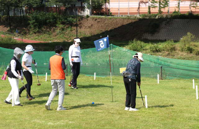 서울 강남구 탄천파크골프장에서 동호인들이 경기를 즐기고 있다. 강남구 제공