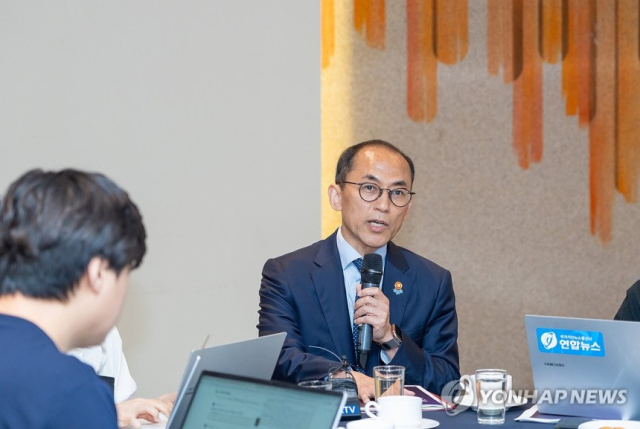고학수 개인정보보호위원회 위원장이 21일 서울 중구 은행회관에서 열린 기자간담회에서 질문에 답변하고 있다. 연합뉴스