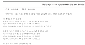 中, 우리나라 배타적경제수역서 6일간 항행금지