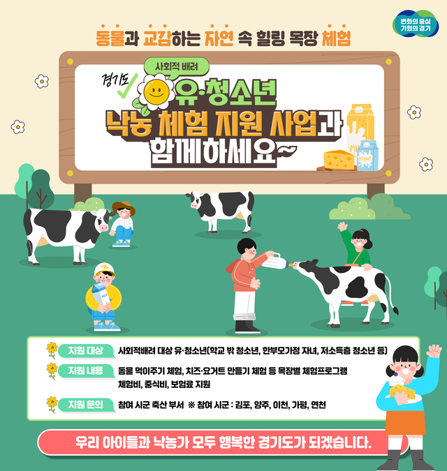 사회적 배려 유·청소년 대상 낙농 체험 지원 사업 안내 포스터. 사진 제공=경기도
