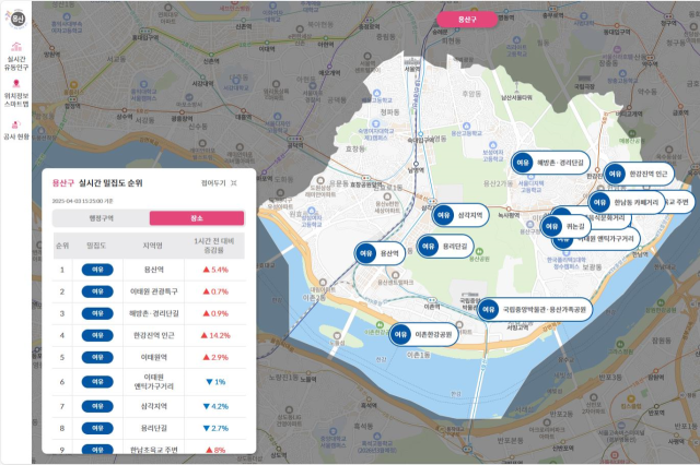 용산 실시간 스마트맵 내 실시간 투표소 혼잡도 서비스 화면. 사진제공=용산구