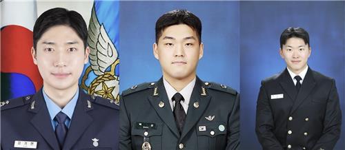 김기현(왼쪽부터) 공군 중위, 백승 육군 소위, 주민서 해군 소위. 사진제공=국방부