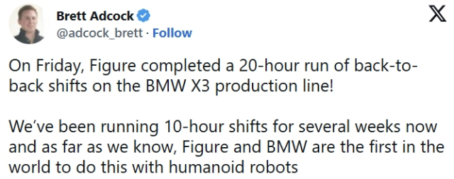 브렛 애드콕 피규어AI 최고경영자(CEO)가 피규어 02 성과를 알리고 있다. 엑스 캡처