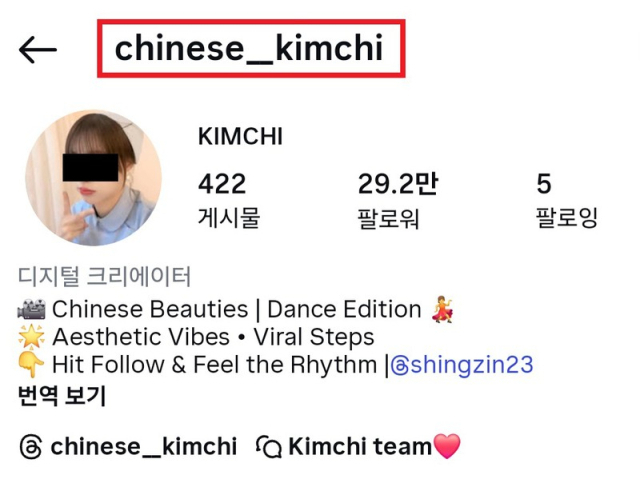 '차이니즈 김치'로 홍보 중인 중국 누리꾼의 인스타그램 계정. 사진=서경덕 교수 페이스북 캡처