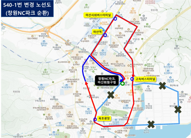 창원NC파크 순환 신설 시내버스 노선. 사진 제공=창원시