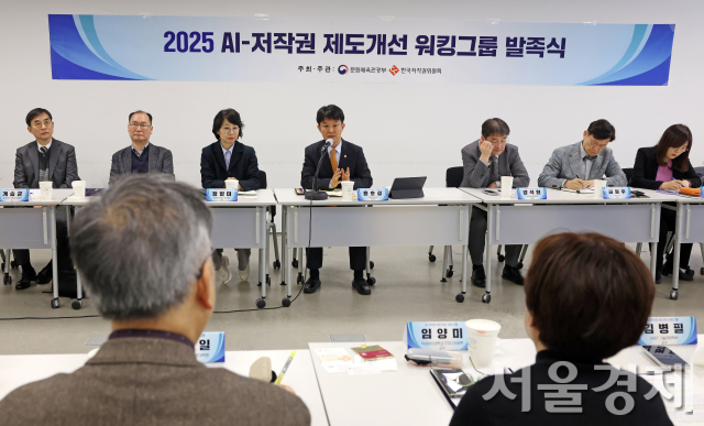 지난 3월 19일 2025 인공지능(AI)-저작권 제도개선 협의체(워킹그룹) 발족식과 함께 1차 전체 회의가 진행중이다 사진 제공=문체부