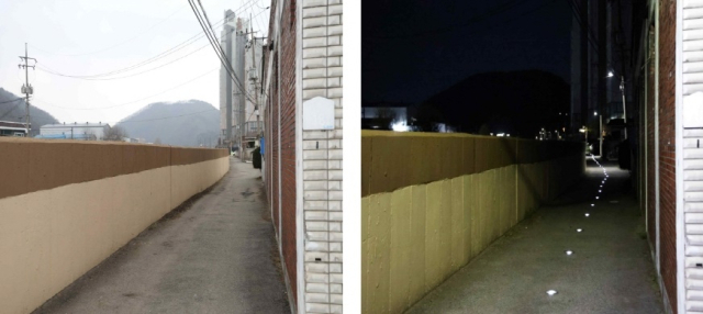 양우내안에 아파트 진출입 도로 표지병 설치 전후 모습. 사진 제공=파주시
