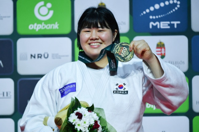 2025 국제유도연맹(IJF) 세계선수권대회 여자 78㎏ 이상급에서 금메달을 따낸 김하윤. AFP연합뉴스