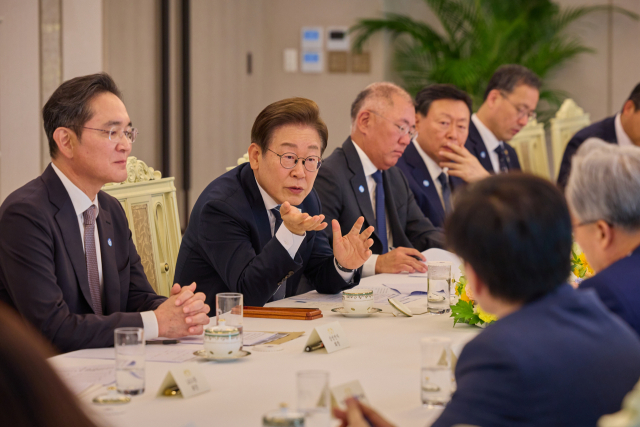 이재명 대통령이 13일 서울 용산 대통령실 청사에서 6경제단체·기업인 간담회를 하고 있다. 사진 제공=대통령실