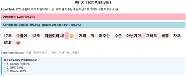 XDAC가 AI 생성 댓글을 탐지하는 모습. 사진 제공=KAIST