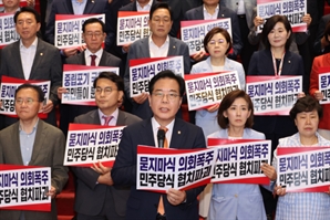 與 본회의 강행에…野 "협치 무너진 모든 책임 민주당에"