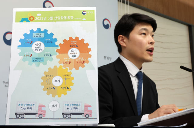 최창윤 통계청 서비스업동향과장이 30일 정부세종청사에서 2025년 5월 산업활동동향에 관해 설명하고 있다. 연합뉴스