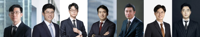 김성진(왼쪽부터) 김앤장 법률사무소 변호사, 박동준 법무법인 세종 변호사, 박경균 법무법인 광장 변호사, 장호경 법무법인 태평양 변호사, 황규상 법무법인 율촌 변호사, 김상만 법무법인 화우 변호사, 안중성 법무법인 지평 변호사. 사진 제공=각 사