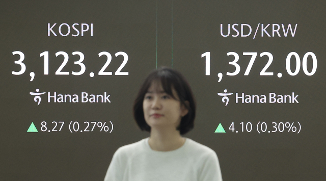 9일 오전 서울 중구 하나은행 본점 딜링룸에서 딜러가 업무를 보고 있다. 이날 코스피는 전날보다 8.27포인트(0.27%) 오른 3123.22로 시작했다.연합뉴스
