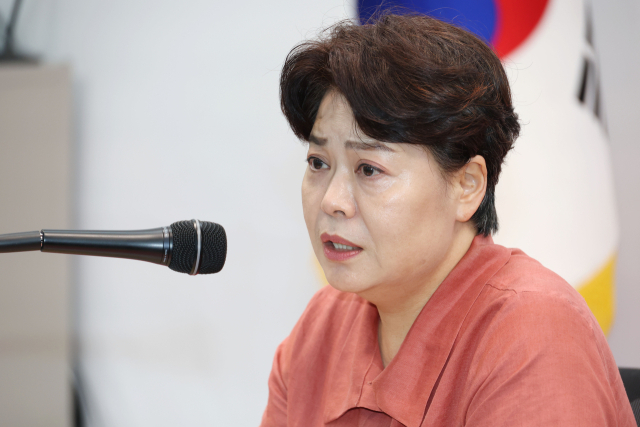 윤희숙 국민의힘 혁신위원장이 13일 오후 서울 여의도 당사에서 기자간담회를 하고 있다. 뉴스1