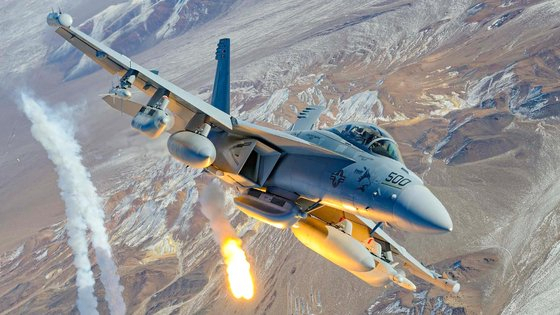 미 해군이 운용하는 에스코트 전자전기 EA-18G ‘그라울러’ 모습. 사진 제공=미 해군