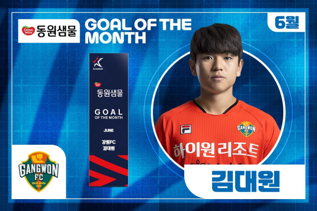강원 김대원, K리그 6월 '이달의 골' 수상자로 선정
