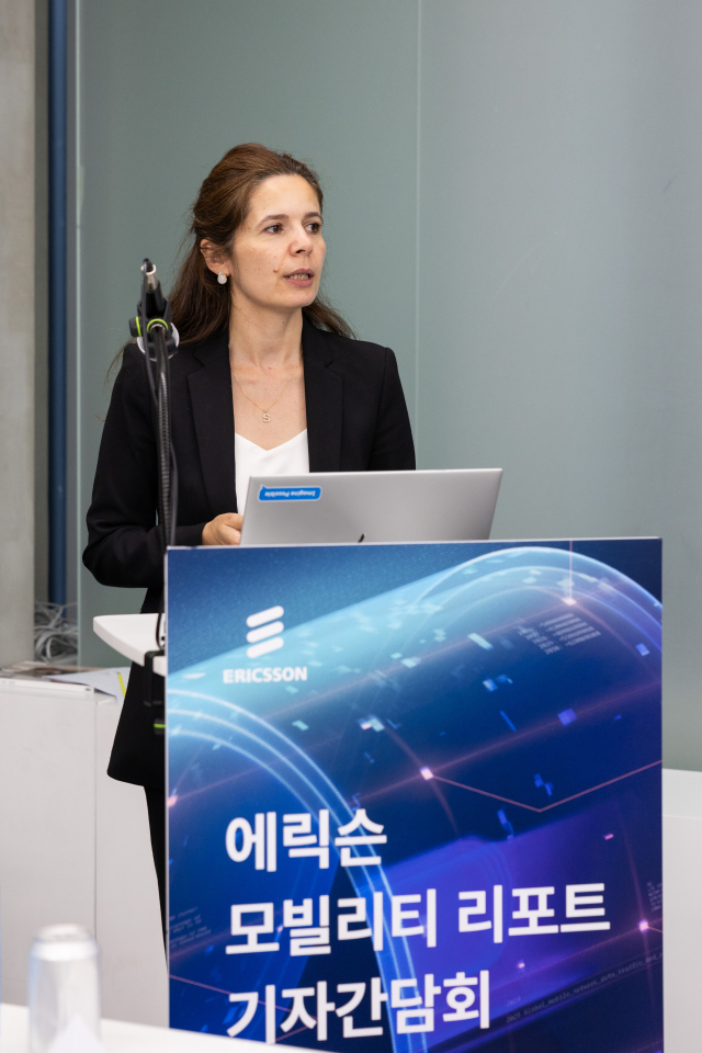 시벨 톰바즈 에릭슨코리아파트너스 대표가 16일 서울 중구 HSBC빌딩에서 열린 기자간담회에서 발표하고 있다. 사진제공=에릭슨코리아