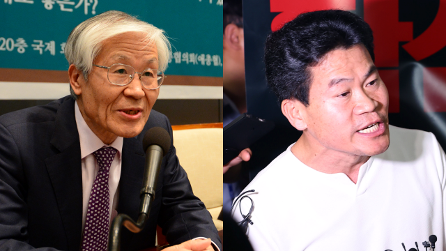 조갑제 조갑제닷컴 대표(왼쪽)와 전 한국사 강사 전한길 씨. 뉴스1