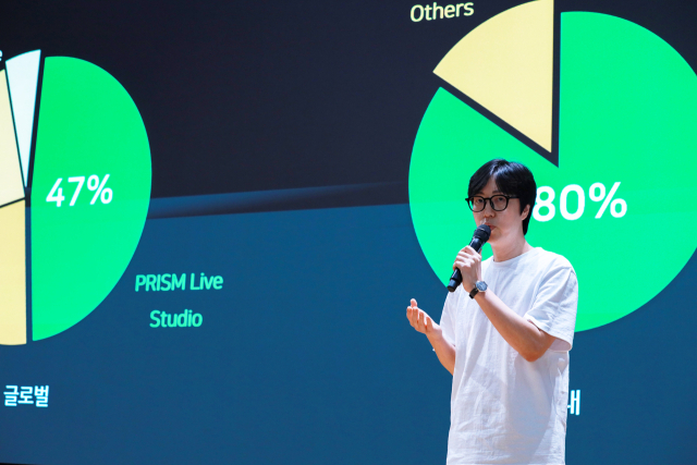 송지철 네이버 프리즘 스튜디오 리더가 버추얼 창작 시장 사업 전략을 소개하고 있다. 사진제공=네이버