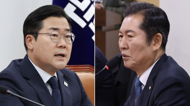 더불어민주당 당대표 출마하는 정청래(오른쪽) 의원과 박찬대 의원. 연합뉴스