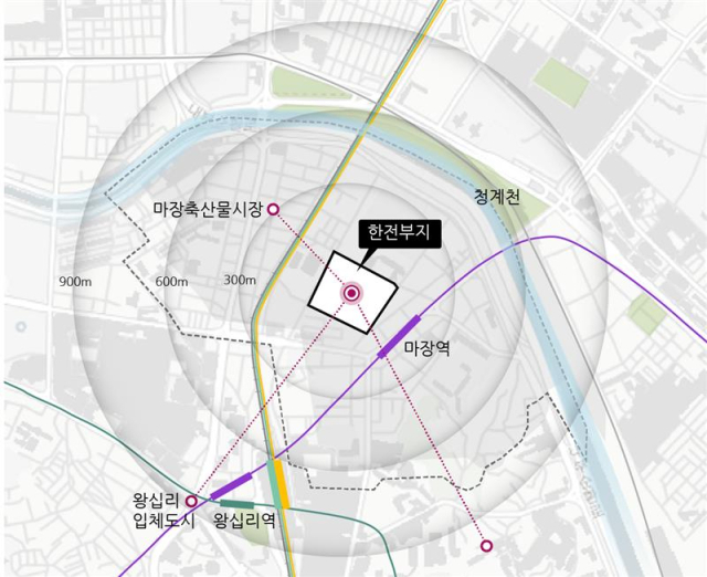 한국전력 마장동 부지 위치도. 사진 제공=BS그룹