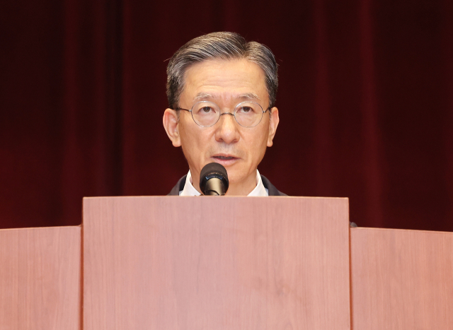정성호 법무부 장관이 7월 21일 정부과천청사에서 열린 취임식에서 취임사 하고 있다. 연합뉴스