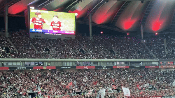 지난달 31일 제너시스BBQ 그룹이 타이틀 스폰서로 나선 '2025FC바르셀로나 아시아투어-FC서울 친선경기' 현장. 사진은 FC서울 득점으로 팬들이 환호하는 모습. 김남명 기자