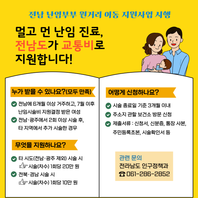 전남도 ‘난임부부 원거리 이동지원사업’ 안내 홍보문. 사진 제공=전라남도